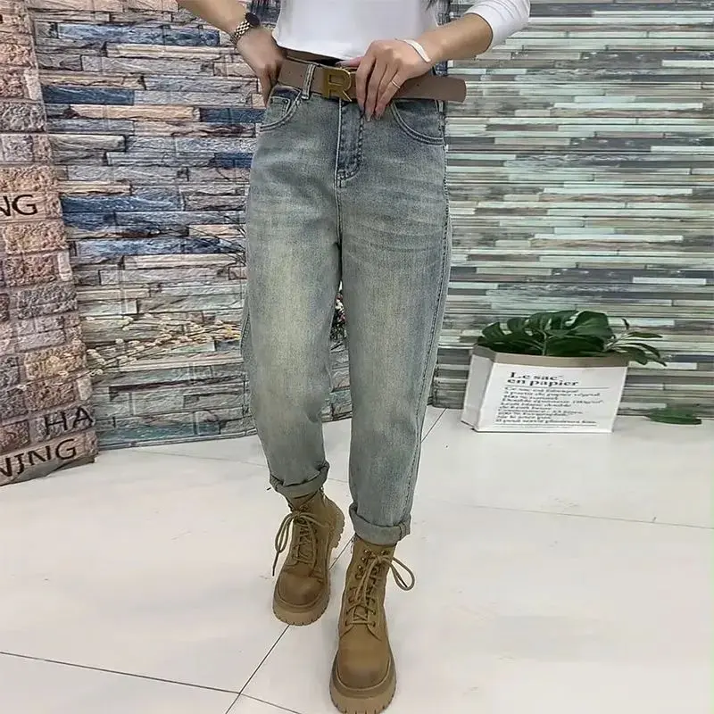 Quần Cho Bố Denim Mỏng, Dành Cho Nữ, Ngoại Cỡ, Hình Quả Lê, Dáng Rộng Vừa Vặn, Cạp Cao, Quần Harem Dễ Phối Đồ Hàng Mới Về Mùa Xuân 2024 Women Pants Jean 1