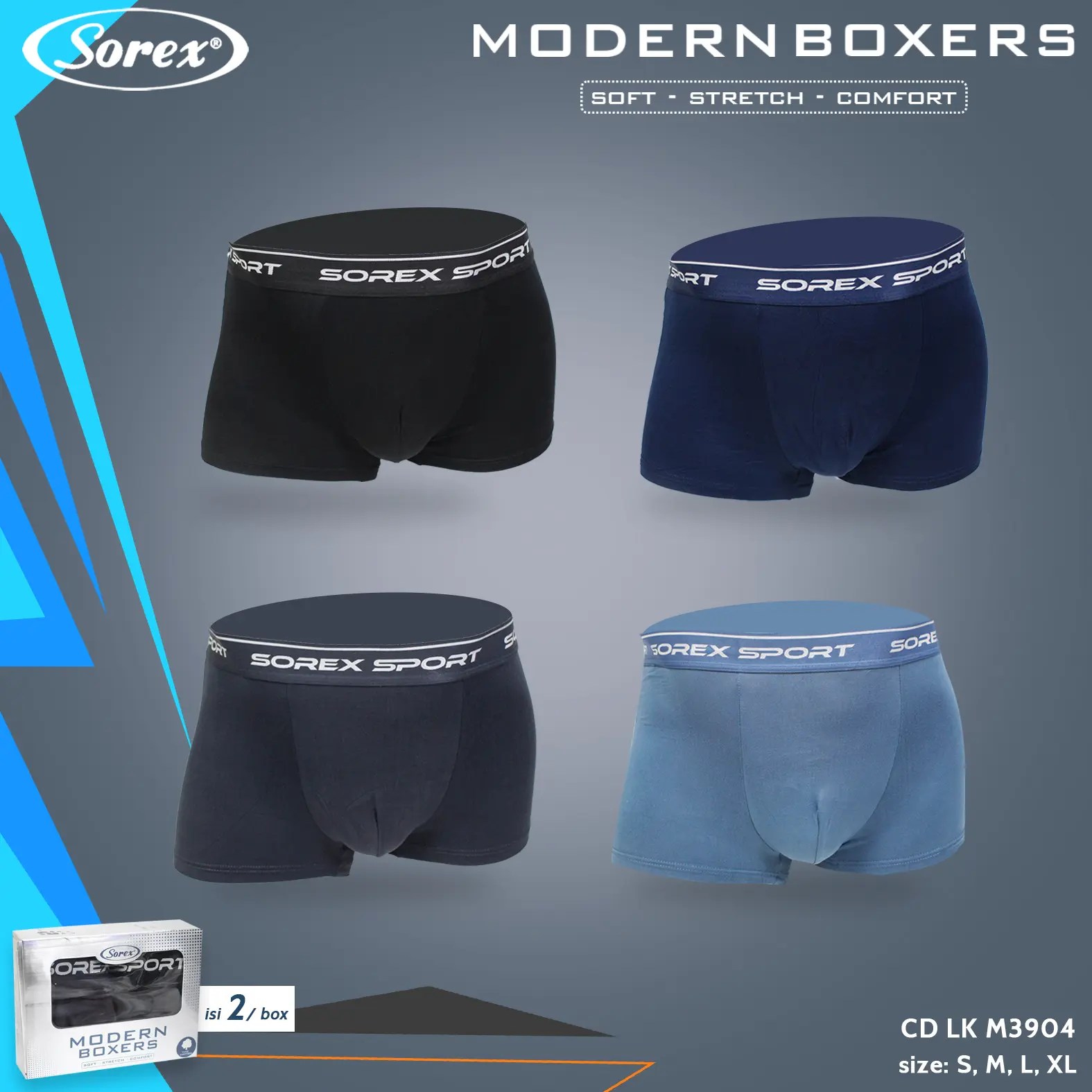 1 Box ( 3pcs ) Celana Dalam Pria | Boxer Sorex Man CD Boxer Sport Pria LK M 3904