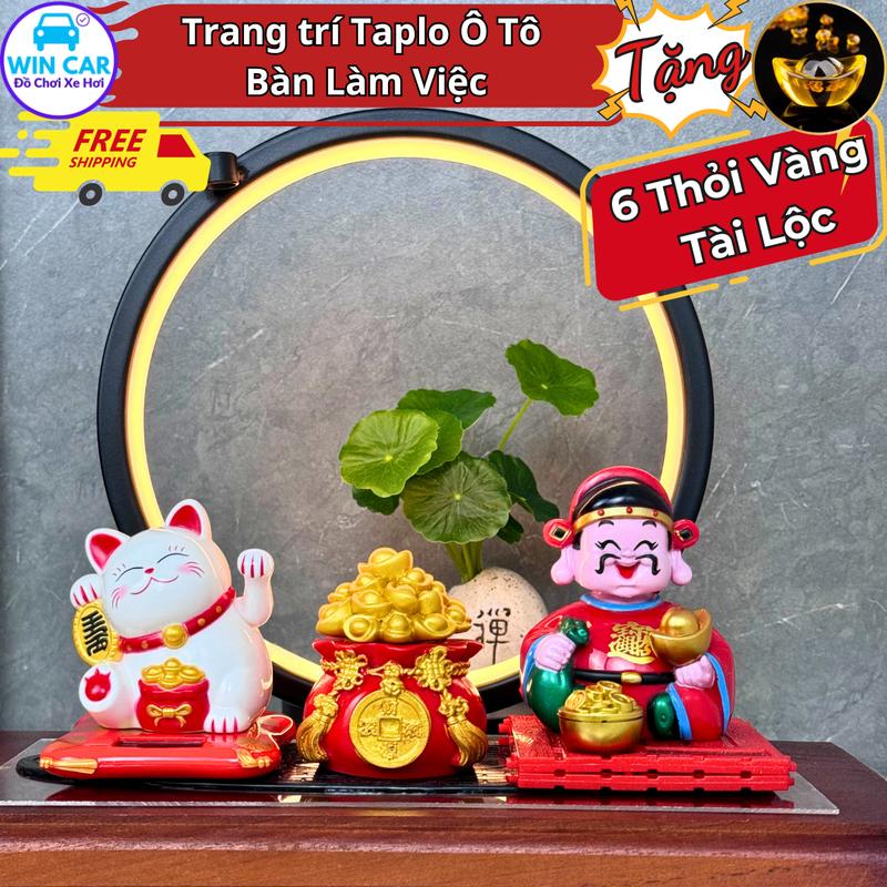 Sét Mèo May Mắn mix ông Thần Tài Hũ Vàng trang trí decor Xe ô tô, phòng khách, phòng ngủ, bàn làm việc