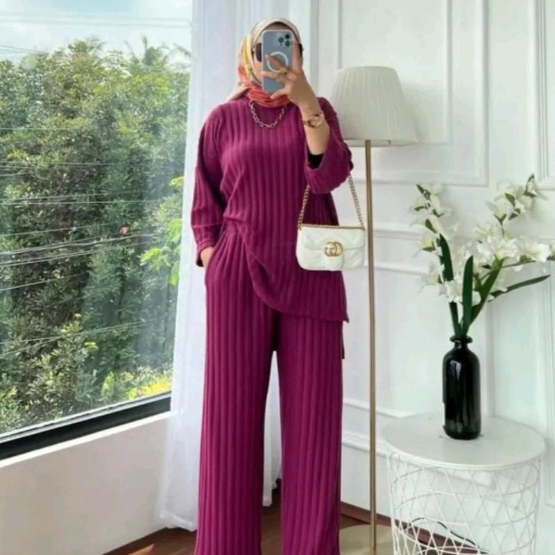 One Set Hornet Knit Premium Setelan Baju dan Celana Wanita Two Piece Set Model Terbaru 5