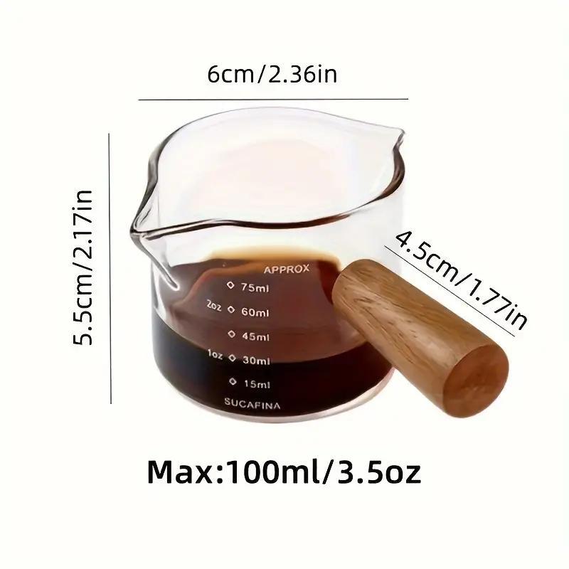 Double-ended Measuring Cup with Wooden Handle, 1 Count Glass Measuring Cup, Coffee Measuring Cup, Coffee Milk Honey Measuring Cup 1