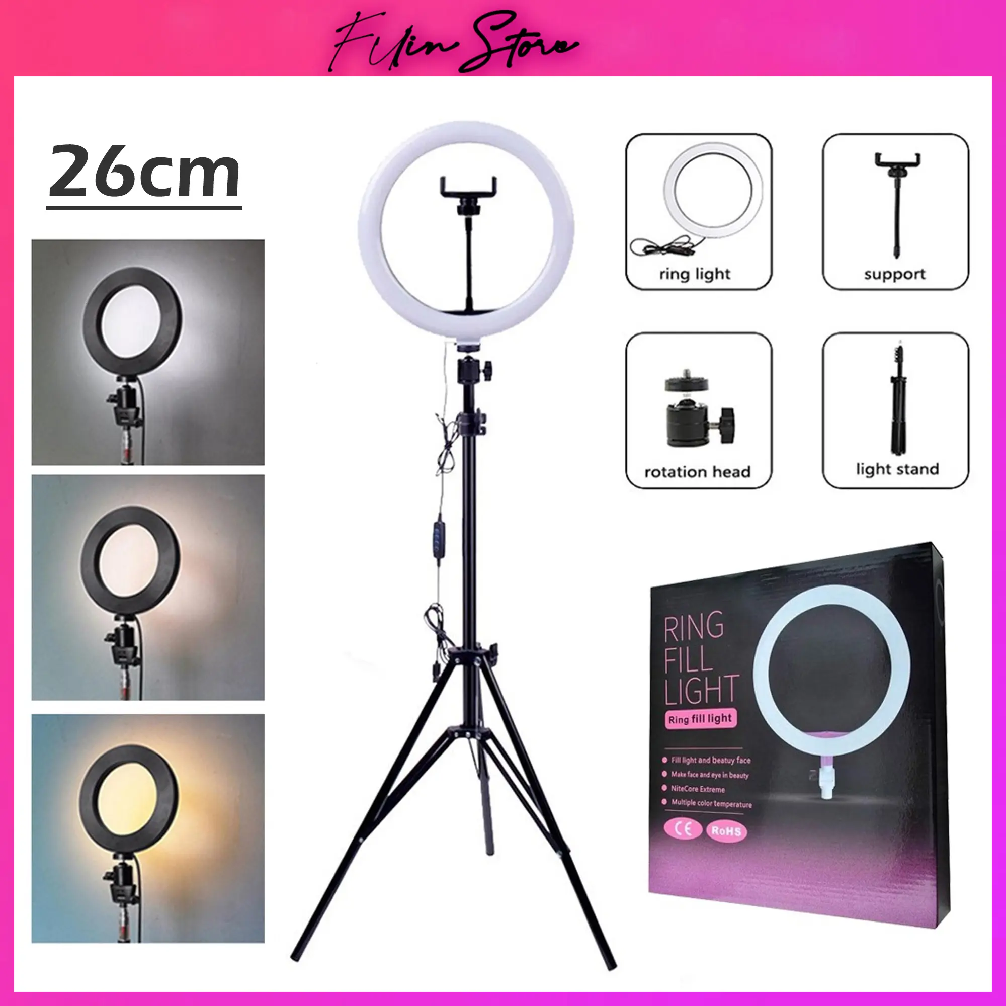 FULIN 26CM/36 Inches/ Big LED Ring Light with 9 Feet Tripod Stand 3 Color Modes Dimmable Lighting for YouTube, Photo-Shoot, Video Shoot, Live Stream, Makeup and Vlogging