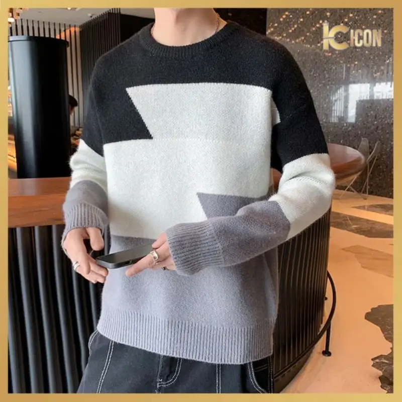 {CSS Fashion Clothing} Áo Len Nam Cổ Tròn Thu Đông Dài Tay Họa Tiết Trẻ Trung, Áo Len Họa Tiết Rích Rắc Mẫu Mới AL10 - ICON