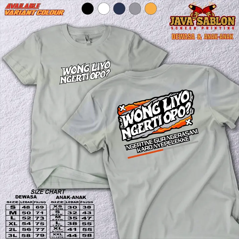 KAOS DISTRO ANAK ANAK DAN DEWASA KATA-KATA WONG LIO NGERTI OPO MERCHANDISE KATUN COMBED KEREN UNISEX Baju Fashion 2