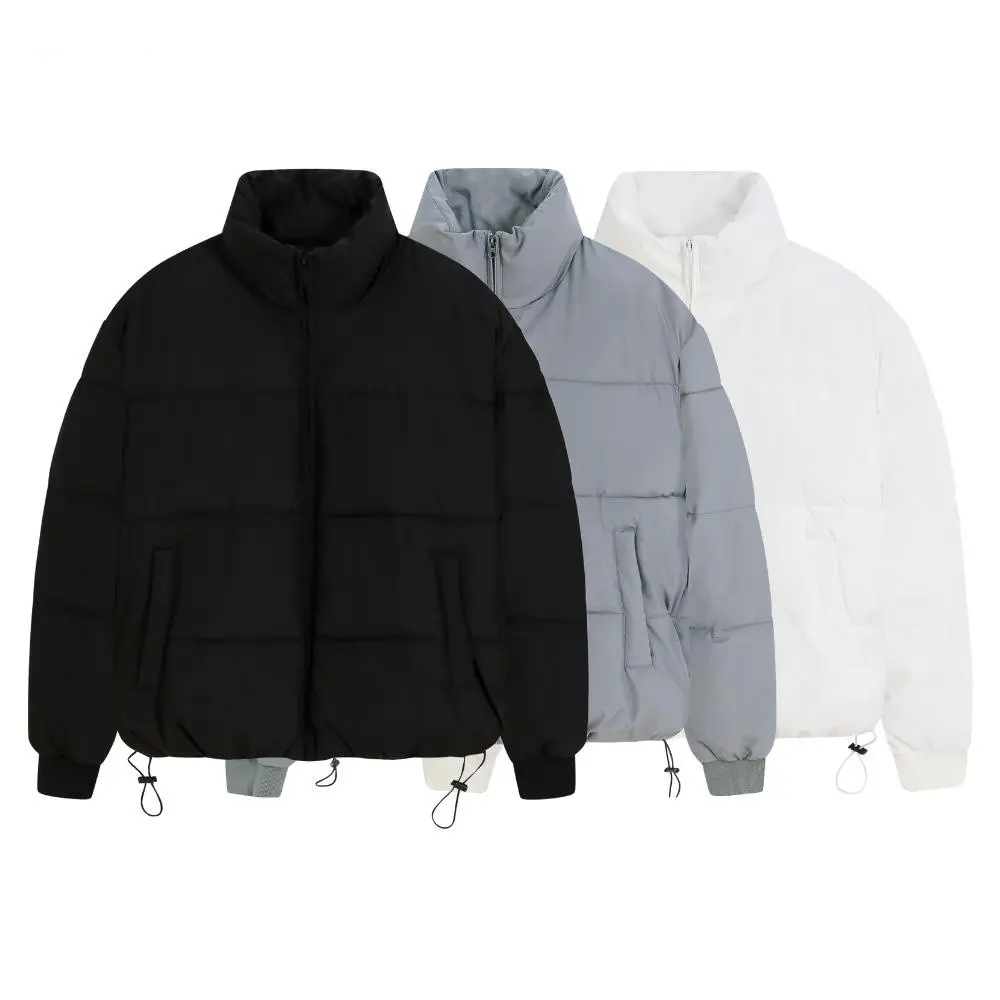 Áo khoác phao boxy cổ cao dài tay phong cách hàn quốc, Áo phao Pufer Jacket basic cao cổ form boxy Menswear Nam Đen