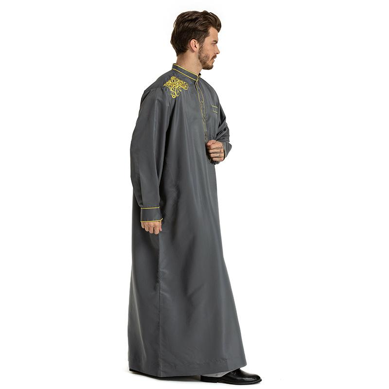 Product Introduction of European and American Hot Sale Middle East Muslim Ethnic Embroidery Long Sleeve Loose Stand Collar Robe Men 0006 14