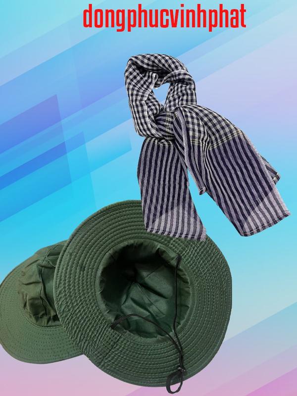 Combo Nón Tai Bèo Đoàn Thanh Niên Trơn Và Khăn Rằn Nam Bộ Nhiều Màu-Hình Thật