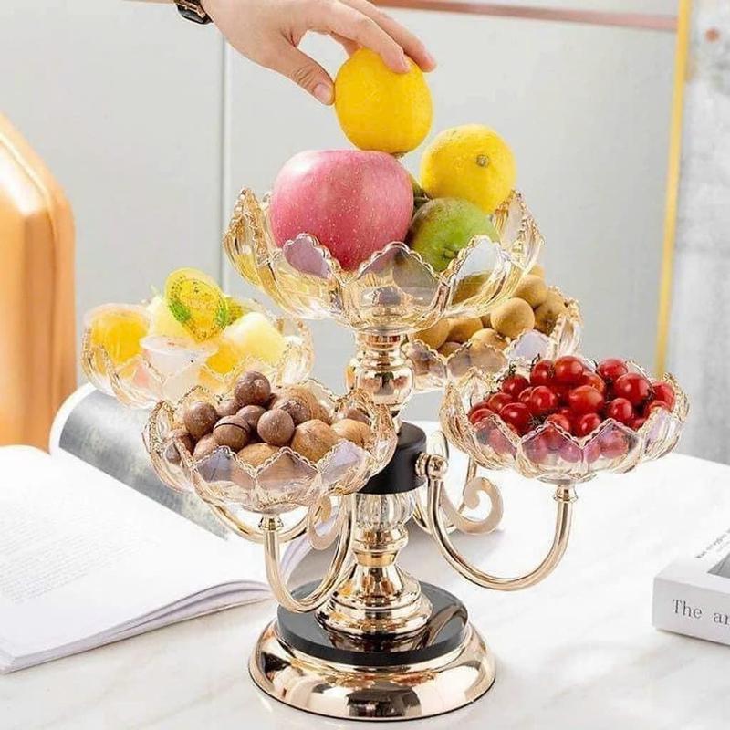Khay mứt tết khay đựng bánh kẹo hoa quả đồ ăn vặt - Khay mứt 5 cánh sen xoay 360 độ sang trọng phong cách Châu Âu