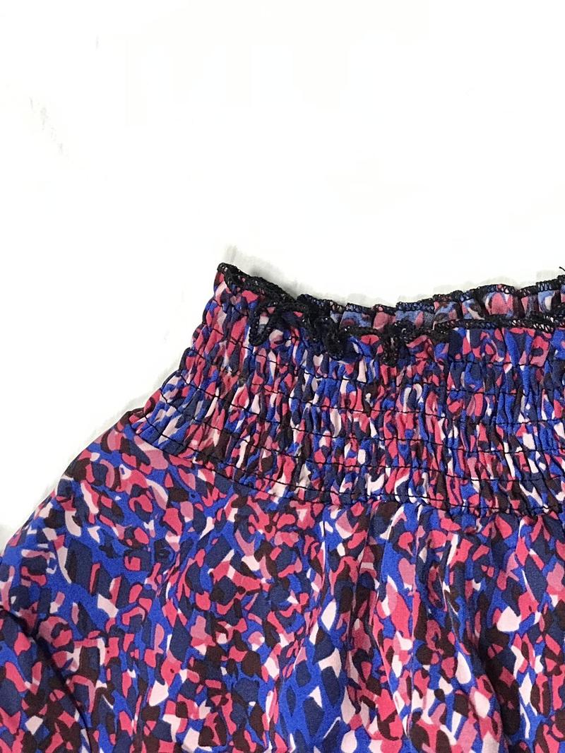 Product Introduction of Women's All Over Print Frill Trim Shirred Mock Neck A Line Dress, Elegant Bishop Sleeve Short Dress for Spring & Fall, Women's Clothing for Daily Wear 9