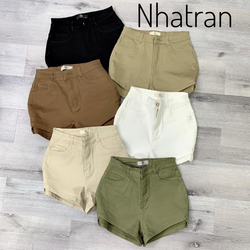    CO DÃN   Quần short jean nữ phom ôm cạp cao có túi lai xéo chất Denim Pants Women MS205 