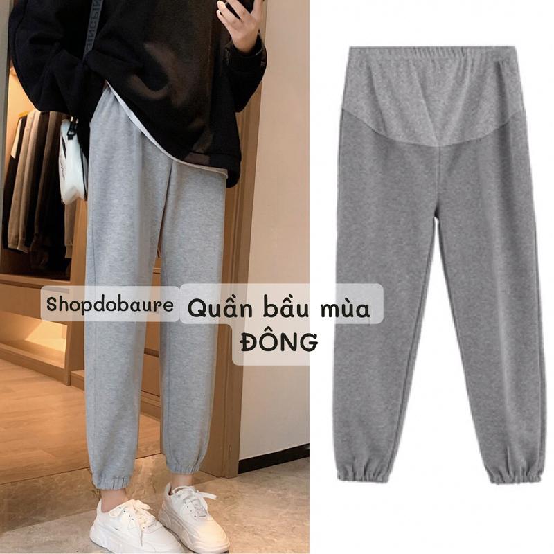 Quần bầu dáng rộng MÙA ĐÔNG chất nỉ da cá ấm áp dày dặn có bo chun dưới gấu  Váy Bầu Đầm Bầu - Q19