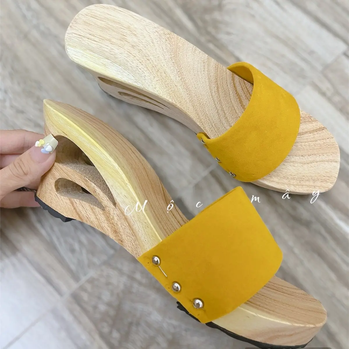 Guốc gỗ 7 phân đế khắc 2 GIỌT NƯỚC - Mộc mây store