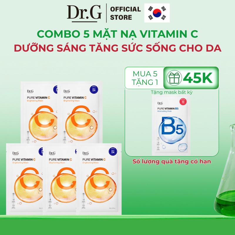(Quà tặng 1 mask Vitamin)Combo 5 mask Dr.G Mặt nạ giấy Pure Vitamin C Brightening Mask 23g