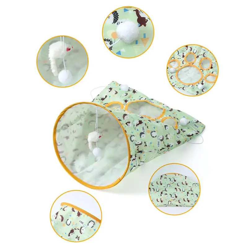 Cartoon Animal Pattern Cat Tunnel, 1 Count Wear-resistant Foldable Cat Tunnels with Ball & Mouse Toys, Interactive Pet Supplies for Indoor Outdoor Use 2