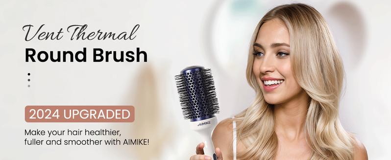 Product Introduction of AIMIKE Nano Ionic Tech Large Round Brush, Ceramic Round Brush for Blow Drying, Styling and Boost Volume, Natural Wood Round Hair Brush, One Piece Design - 2 Inch/52mm Haircare Heatless 29