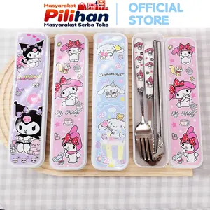 Masyarakat Pilihan Set Alat Makan H1083 Peralatan Makan Sandok Garpu Sumpit Stainless Steel Plus Box Motif Sanrio Lucu Bahan Berkualitas Tahan Karat Cocok Untuk Makan Siang Di Sekolah Kantor Atau Traveling Kitchenware