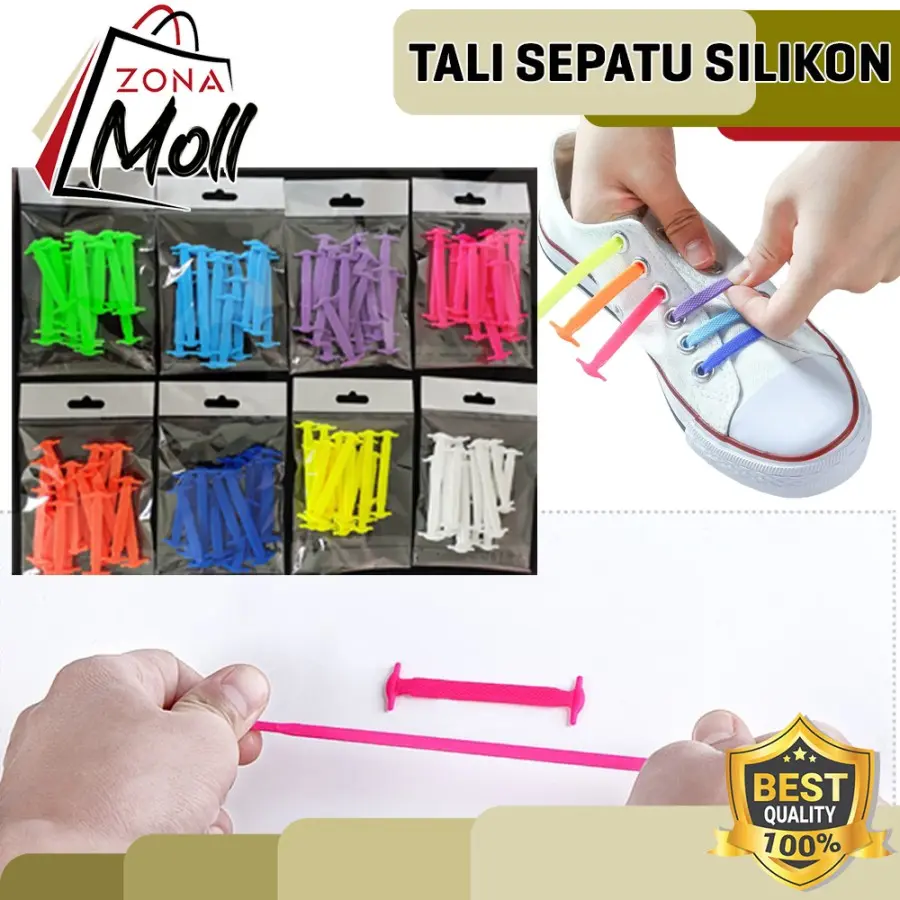ZM TALI SEPATU SILIKON ELASTIS 1 SET ISI 16 PREMIUM SHOELACES SILICONE Shoe Shoes