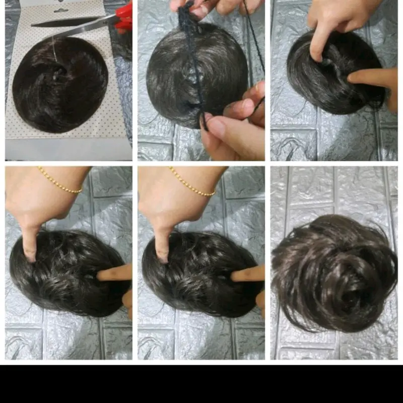 IKAT RAMBUT WIG KARET RAMBUT PALSU KONDE CEPOL RAMBUT BERVOLUME UNTUK PESTA TIDAK MENGKILAP SANGGUL INSTAN 2