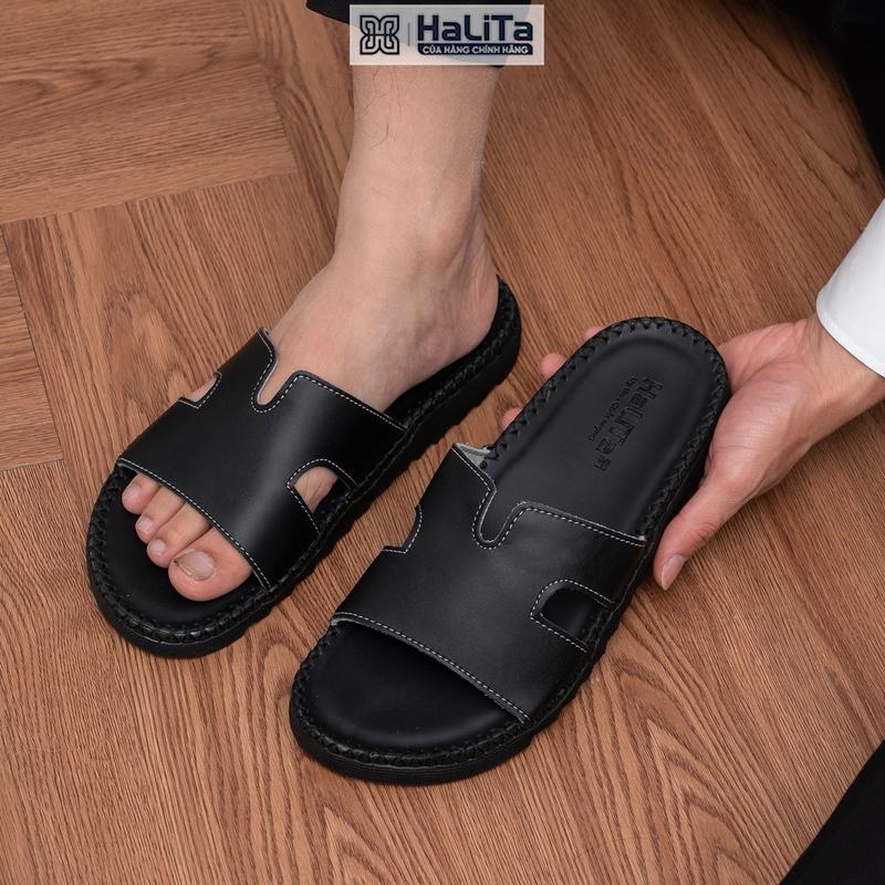 [HaLiTa] Dép Nam Doc Tờ Chữ K Da Bò Thái Lan  Chống Thấm Nước,  Đế Cao Su Nhẹ Răng Cưa Chống Trơn Trượt. DéP Được May Chỉ Viền Bền Bỉ .