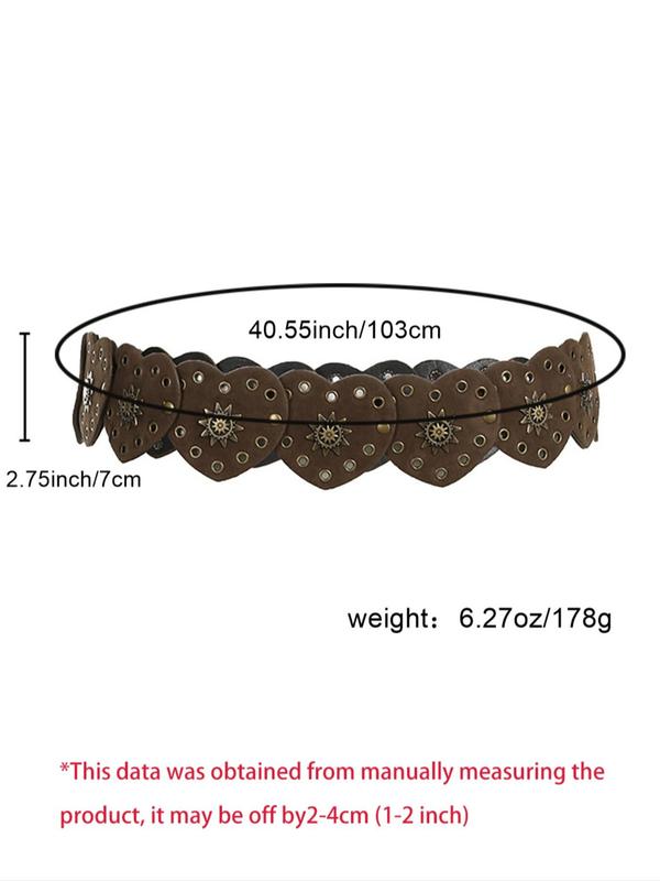 Women's Boho Style Heart Design Pu Buckle Belt, Vintage Ethnic Pattern Decorative Belt for Women, Daily Clothing Decor, Trendy All-match & Exquisite Belt for Birthday Gift 1