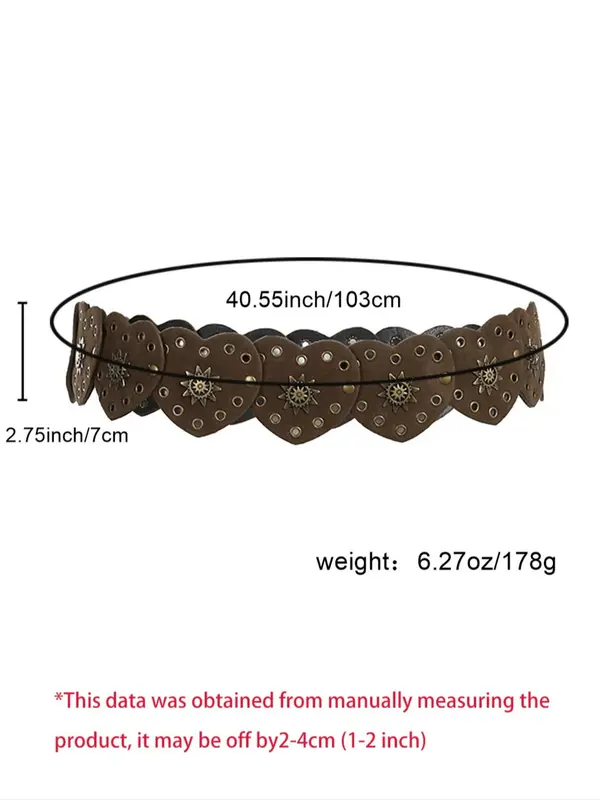 Women's Boho Style Heart Design Pu Buckle Belt, Vintage Ethnic Pattern Decorative Belt for Women, Daily Clothing Decor, Trendy All-match & Exquisite Belt for Birthday Gift 1