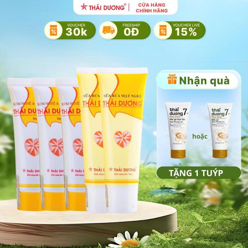 [Combo]  03 Kem nghệ & Vitamin Thái Dương (Hộp 1 tube x 20g) + 02 Sữa rửa mặt Nghệ Thái Dương (Hộp 1 Tuýp x 90g) - Sao Thái Dương