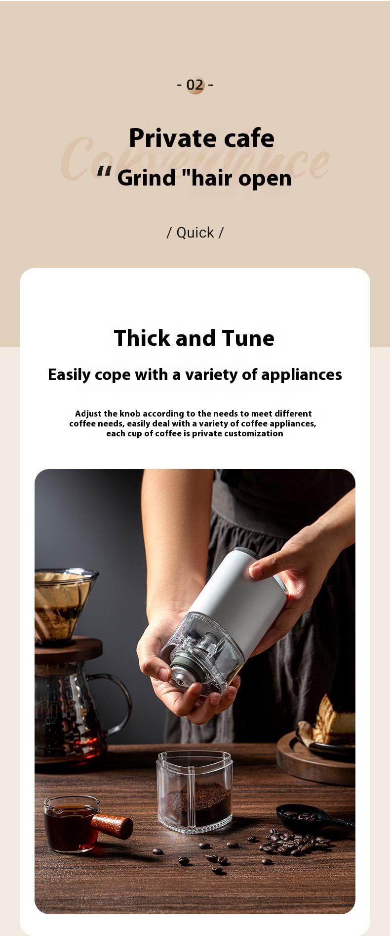 Product Introduction of Electric Coffee Bean Grinder Ultra-Fine Powder Machine Household Small Automatic Grinder Hand-Cranked Cross-Border Coffee Machine 8