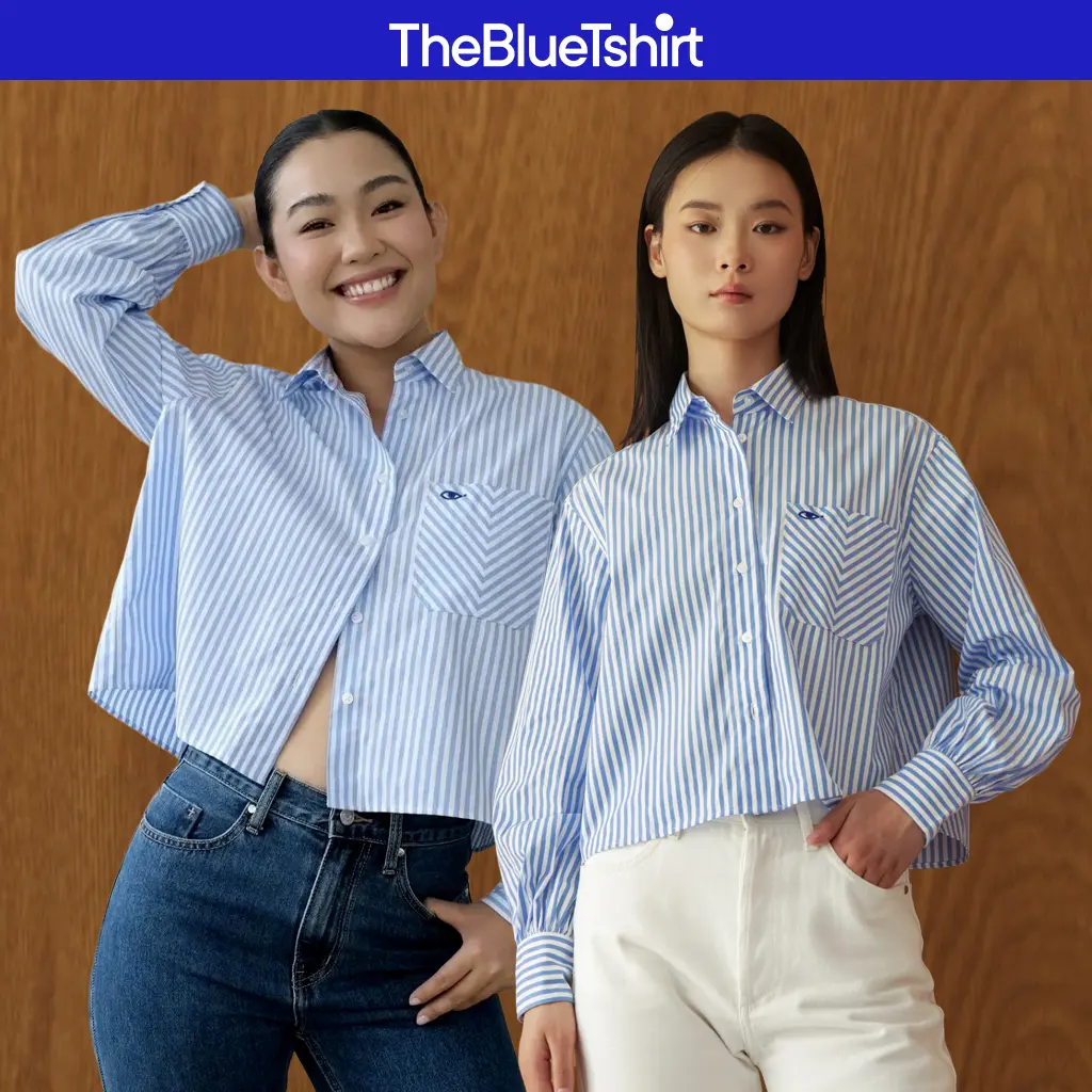 TheBlueTshirt - Áo sơ mi croptop sọc tay dài phom lửng - Urban Shirt - Women