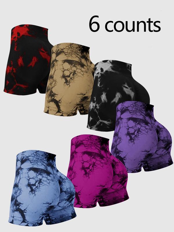 Women's Tie Dye Print Ruched High Waist Sports Shorts, Breathable Comfortable Skinny Bottoms, Ladies Sportswear Gym Clothes for Indoor Outdoor Wear, Workout Clothes Women 0