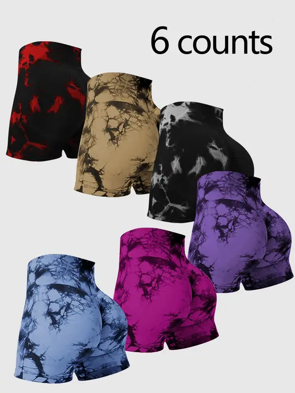 Women's Tie Dye Print Ruched High Waist Sports Shorts, Breathable Comfortable Skinny Bottoms, Ladies Sportswear Gym Clothes for Indoor Outdoor Wear, Workout Clothes Women, Yoga Workout Shorts 0