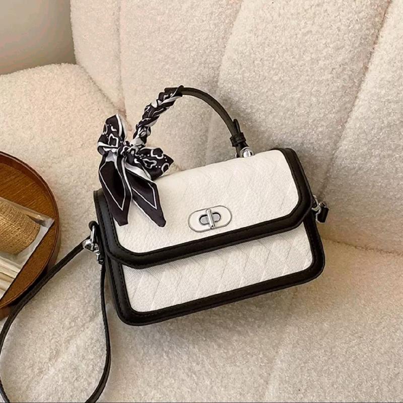 (Kèm Khăn Và Charm)Túi Xách Nữ Túi Cầm Tay Túi Đeo Vai Túi Đeo Chéo Dáng Vuông - T93 Bag Nhung túi  xách Da Kem