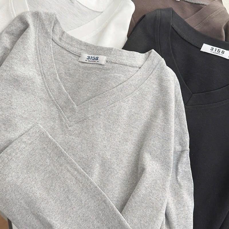 ÁO THUN NỮ DÀI TAY CỔ TIM THU ĐÔNG,CHẤT COTTON KHÔ 3158 DÀY DẶN , GIỮ NHIỆT