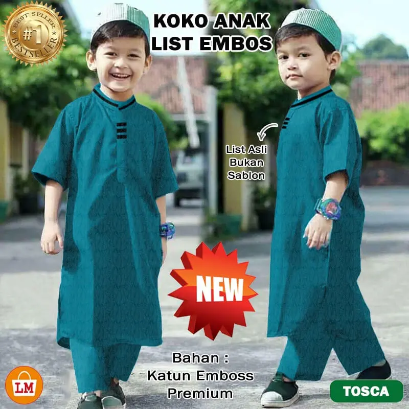 setelan koko anak pakistan model list umur 1-11 thn Panjang Muslim Baju Katun Pendek Kurta 3