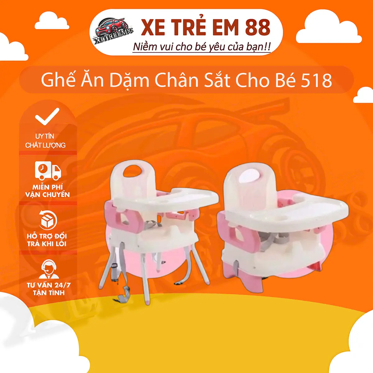 Ghế ăn dặm mã 518 gấp gọn đa năng 3in1 có dây đai an toàn mặt bàn ăn tháo rời tiện lợi Cho Bé xe  tập xe  tập xe  tập xetap  dichobe
