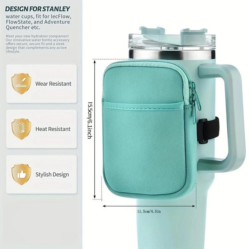 Product Introduction of Water Bottle Pouch, 1 Count Tumbler Pouch with Pocket, Portable Bottle Body Storage Bag for Cards, Keys, Wallet, Earphone, Drinkware Accessories 1