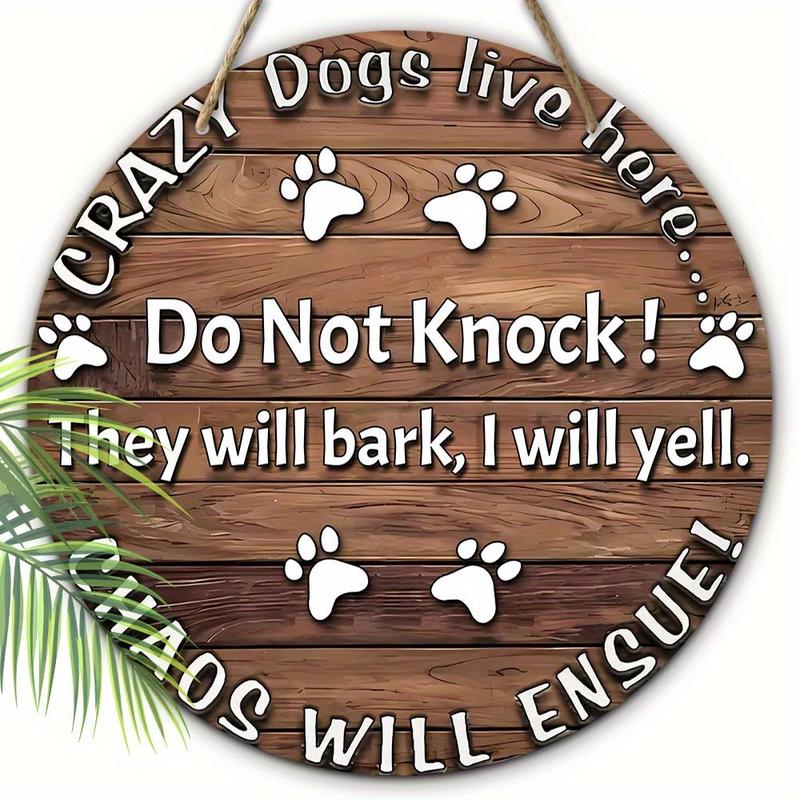 Dog Paw Pattern Wooden Hanging Sign, Crazy Dogs Live Here Hanging Ornament, Funny Hanging Decoration for Home Garden Party, Home Decor 2