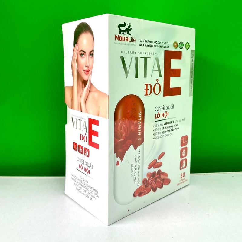 - VITA E ĐỎ Hoa anh thảo, giúp da sáng hồng mịn màng cắng bóng , hỗ trợ chống oxi hoá ,hạn chế da lão hoá. Cải thiện da khô nhăn ,nám sạm tăng sắc tố, đốm nâu nám sạm không đều màu, 1 hộp 30V dùng được 1 tháng. 6