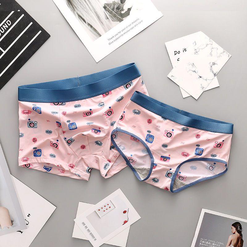2-Pack Couple's Underwear Ice Silk One Male One Women's Briefs Couple's Shorts Large Size Cute Underwear Set Menswear Human Innerwear 2