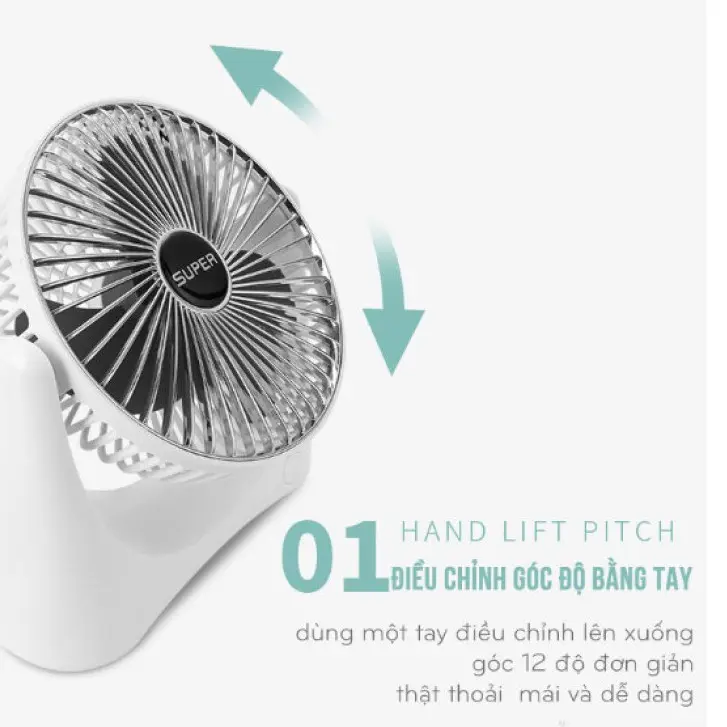 Quạt Tích Điện Mini Để Bàn Super Fan - Công Suất Lớn 3 Cấp Độ Gió Siêu Mát Động Cơ Êm Ái Xoay 210 2