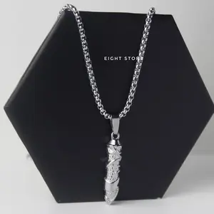 Kalung Dan Liontin PELURU UKIR Titanium  Pria Anti Karat Dan Tidak Luntur.