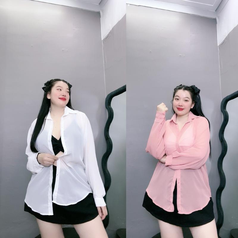 Áo Sơ Mi Voan Bigsize Tay Phồng Khoác Ngoài,Thiết Kế From Rộng Tay Dài Khoác Ngoài Đi Biển Đi Chơi Mã SM Voan Top Nữ Women Croptop Shirt Jean Xốp