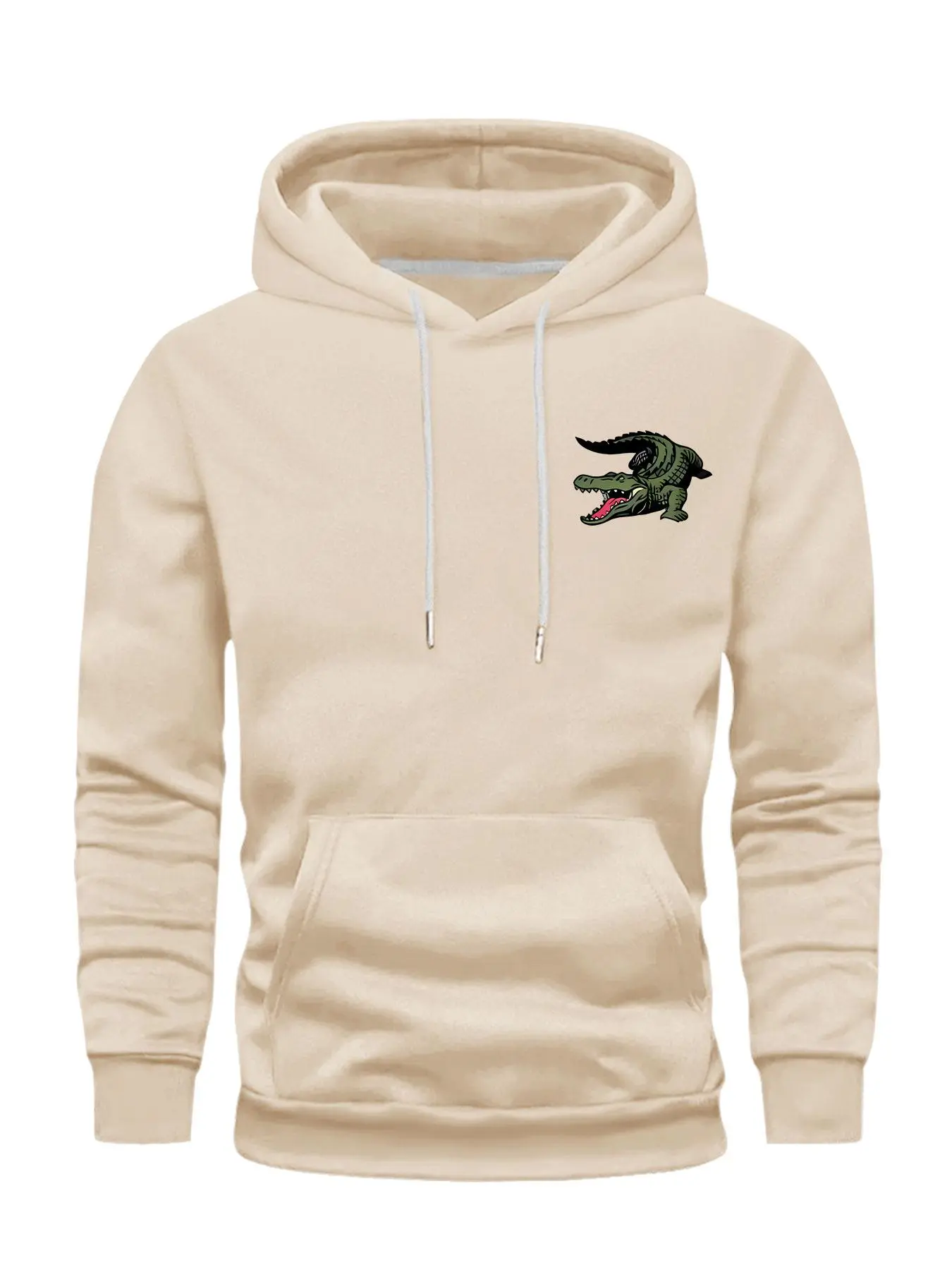 Men's Regular Fit Crocodile Print Drawstring Hoodie, Casual Comfy Pocket Pullover Hooded Sweatshirt for Daily Wear, Men's Clothes for Fall & Winter