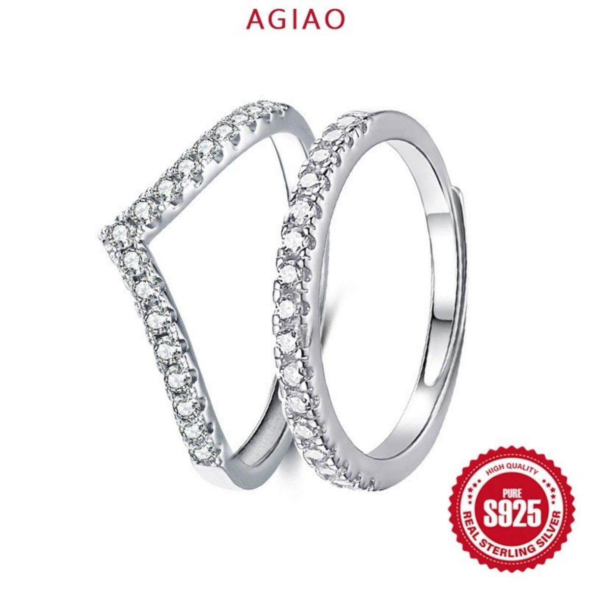 AGIAO Cincin Berlian Berbentuk V Dapat Ditumpuk Dengan Ring Ekor Sederhana Untuk Wanita AGIAO Cincin Berlian Berbentuk V Dapat Ditumpuk Dengan Ring Ekor Sederhana Untuk Wanita