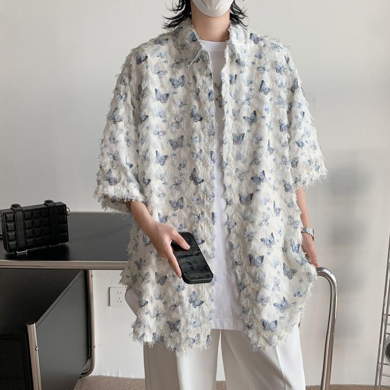 Product Introduction of Summer Design Butterfly Three-Dimensional Tassel Shirt Short Sleeve Men's Niche Vintage Shirt Coat Fashion Brand Couple's Tops 18