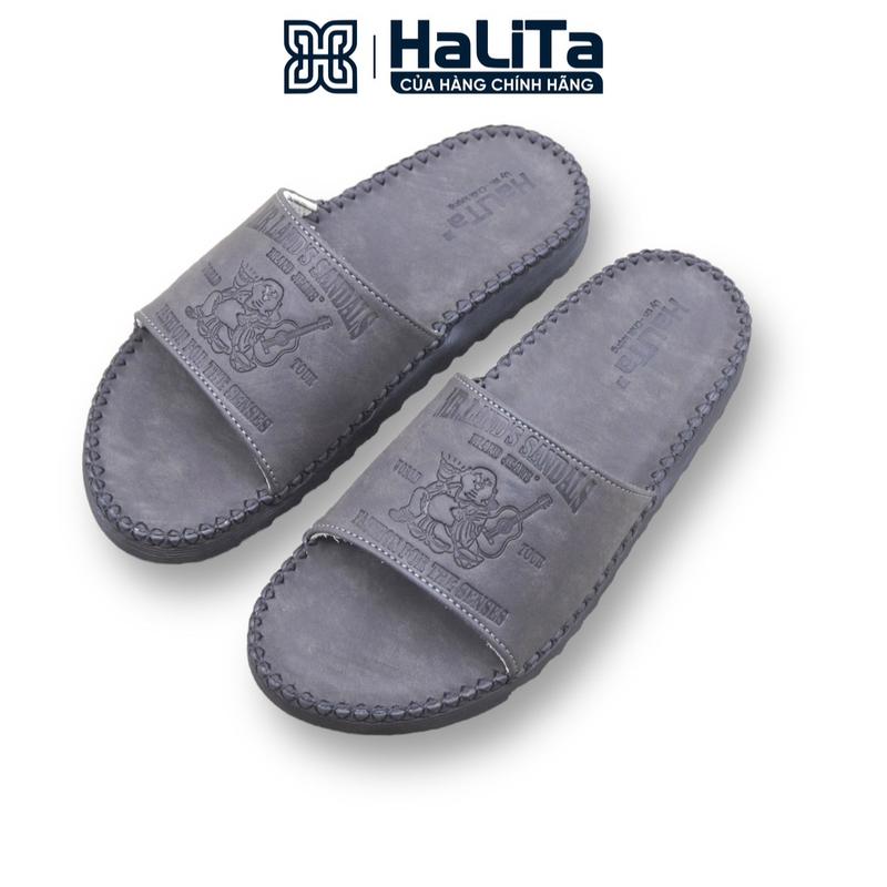 [ Dép Đi Mưa ] - Dép Địa da bò sáp HaLiTa , Đế Nhẹ có răng cưa bám đường tốt , viền dép khâu chỉ xung quanh. DéP Nam Đồng Đế Bằng Slipper Nhung