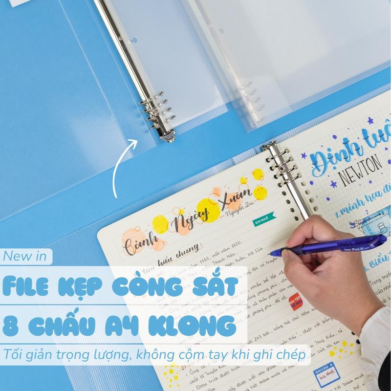 Bìa sổ còng sắt A4 8 chấu Klong, Binder file còng có thể refill thay ruột MS 539