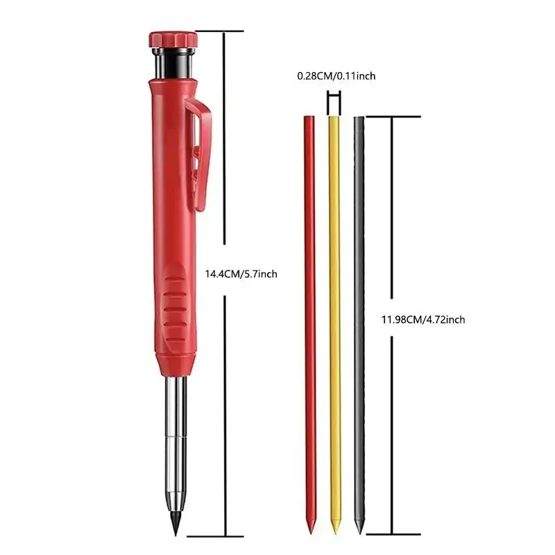 Woodworking Marker Pen Set, 3 Counts/set Long Head Deep Hole Marker Pen & Refill & Eraser, Adjustable Quick Dry Marker Pen, Professional Woodworking Marker Pen for Home and Office 2