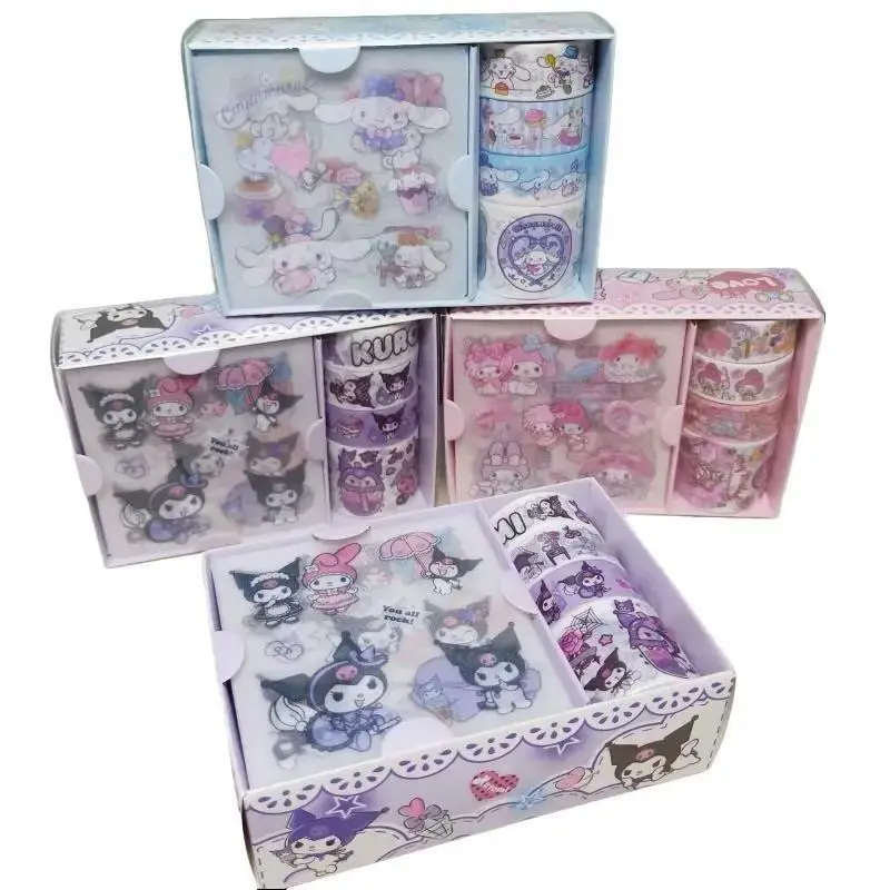Sanrio Kuromi Melody Cinnamoroll Unicorn Sticker Set DIY Decoration Gift Box - 4 Washi Tapes and 4 Stickers