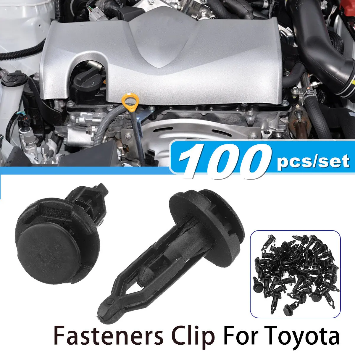 100pcs 9mm Car Panel Clips Bumper Fender Push Pin Rivets Fasteners Trim Fits For Toyota Prado corolla Camry