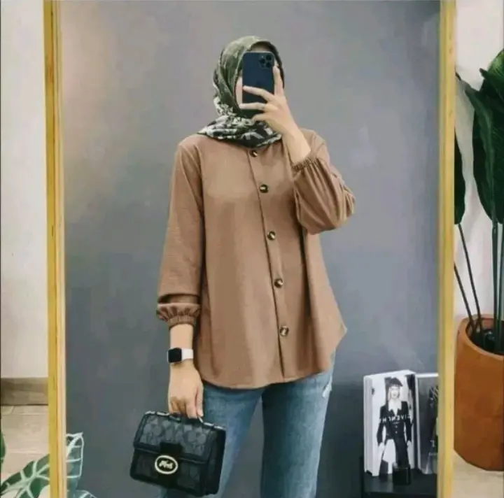 Kemeja Lengan Karet Crinkel Airflow Terbaru Size XL XXL Wanita